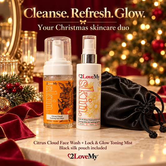 Cleanse. Refresh. Glow. ✨Your Christmas skincare duo, complete with a black silk pouch.