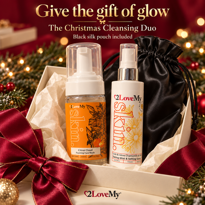 Cleanse. Refresh. Glow. ✨Your Christmas skincare duo, complete with a black silk pouch.